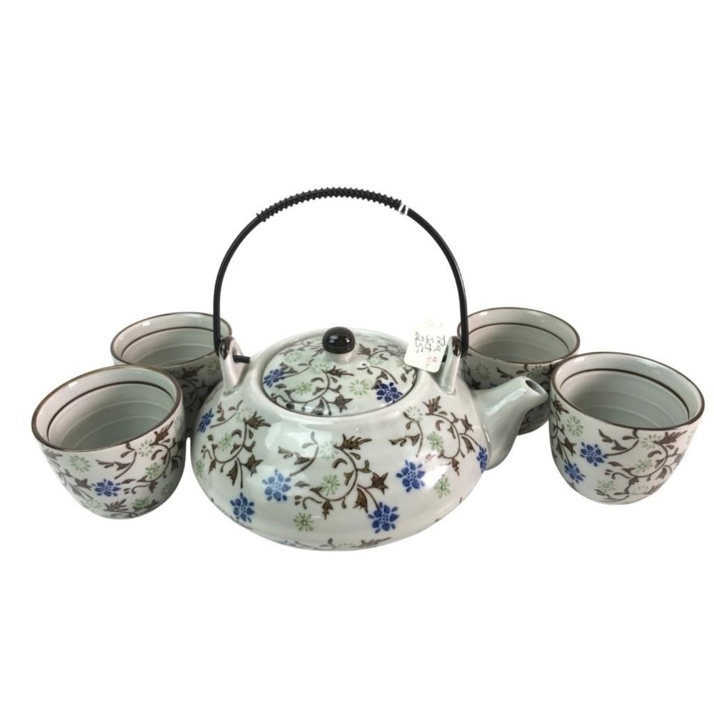 Pier 1 Imports Tomoko Hand Painted Porcelain Tea‎ Set Teapot and 4 Cups Floral